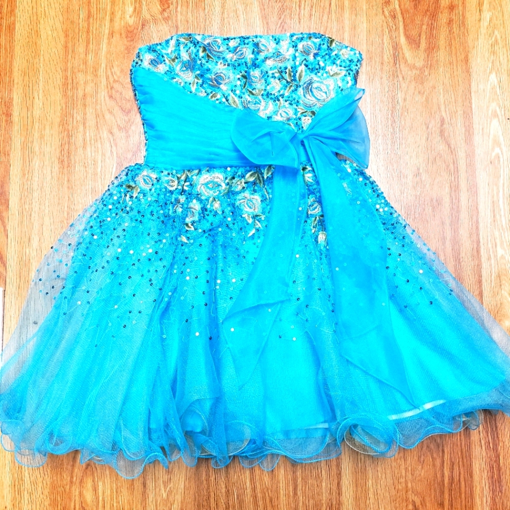 Sherri Hill Blue and Gold Prom Dress